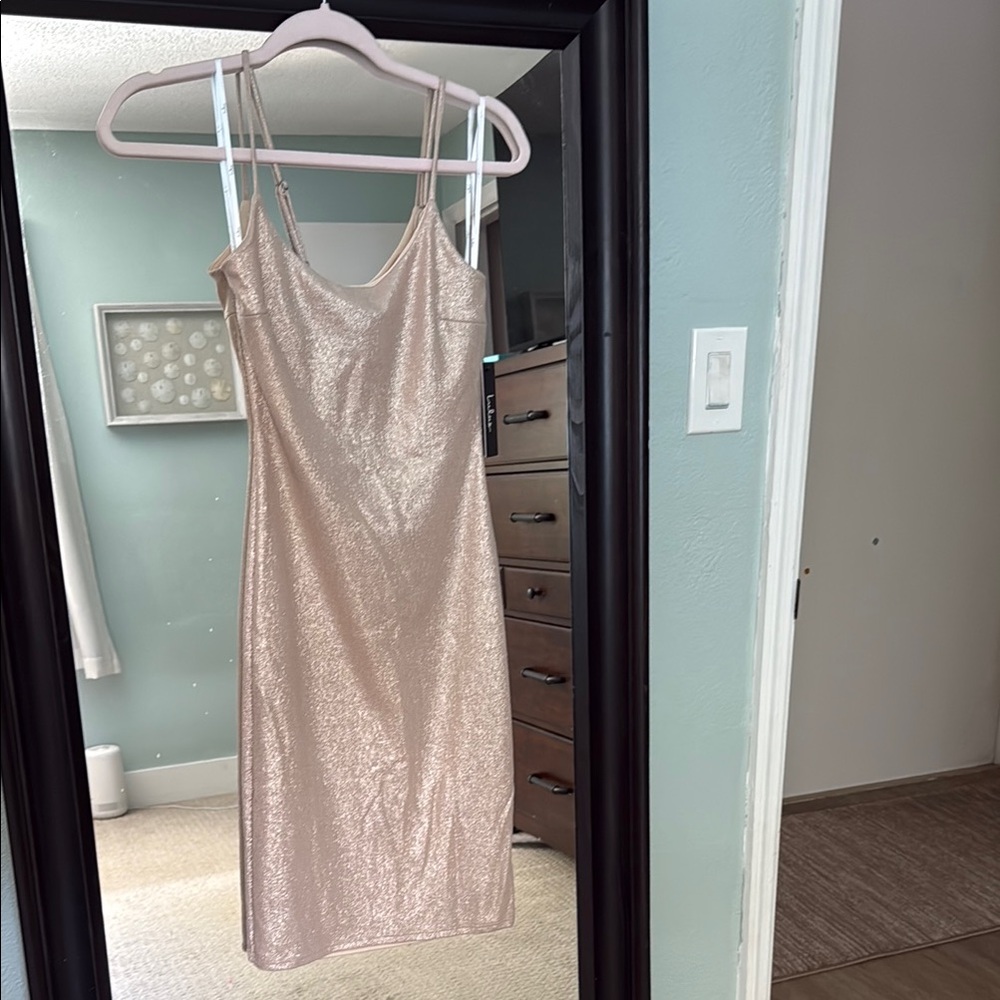 Lulu's Gold Sequin Mini Slip Dress for Wedding Guest